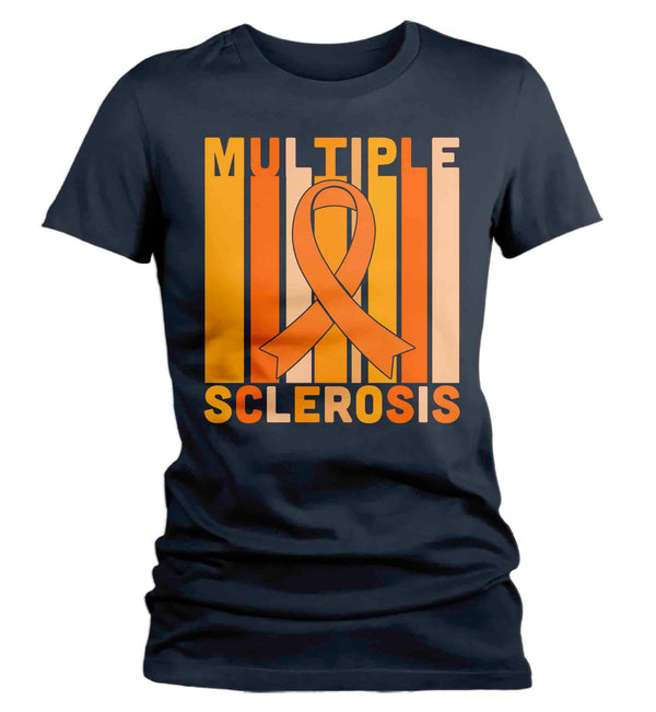 Women's Multiple Sclerosis Shirt Orange Ribbon MS Support T Shirt Vintage Orange Ribbon Gift Graphic Tee Awareness Ladies Woman-Shirts By Sarah