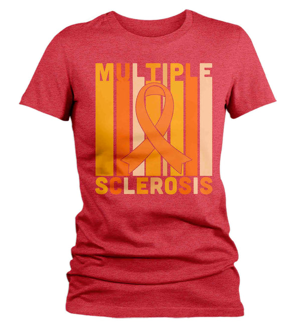 Women's Multiple Sclerosis Shirt Orange Ribbon MS Support T Shirt Vintage Orange Ribbon Gift Graphic Tee Awareness Ladies Woman-Shirts By Sarah