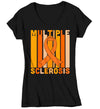 Women's V-Neck Multiple Sclerosis Shirt Orange Ribbon MS Support T Shirt Vintage Orange Ribbon Gift Graphic Tee Awareness Ladies Woman