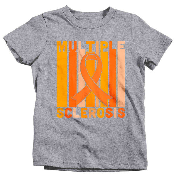 Kids Multiple Sclerosis Shirt Orange Ribbon MS Support T Shirt Vintage Orange Ribbon Gift Graphic Tee Awareness Boy's Girl's Youth-Shirts By Sarah