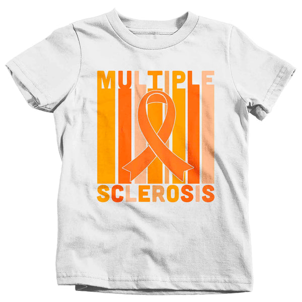 Kids Multiple Sclerosis Shirt Orange Ribbon MS Support T Shirt Vintage Orange Ribbon Gift Graphic Tee Awareness Boy's Girl's Youth-Shirts By Sarah