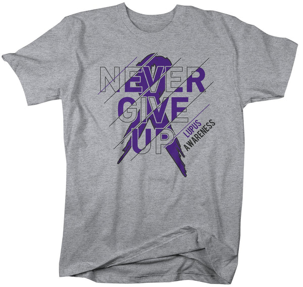 Men's Lupus T Shirt Never Give Up Lupus Shirts Purple Ribbon Lupus Awareness TShirt Typography-Shirts By Sarah