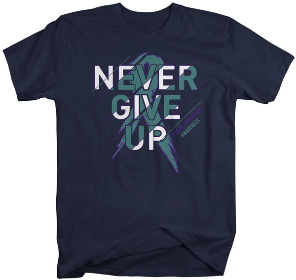 Men's Suicide Prevention T Shirt Never Give Up Suicide Shirts Teal Ribbon Suicide TShirt Prevention Shirts Typography-Shirts By Sarah