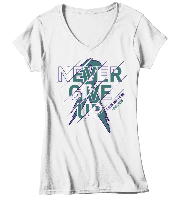 Women's Suicide Prevention T Shirt Never Give Up Suicide Shirts Teal Ribbon Suicide TShirt Prevention Shirts Typography-Shirts By Sarah