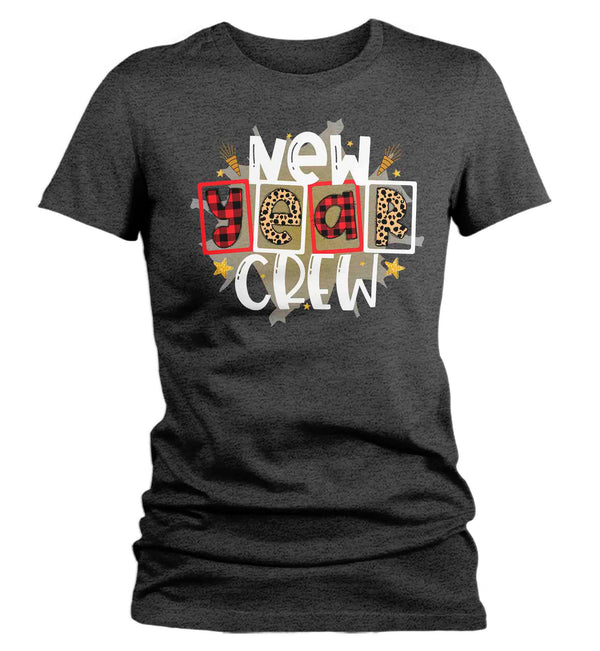 Women's New Year's Tee Happy New Year Crew Shirt T Shirt Leopard Shirts Party New Year Eve Celebrate Plaid Ladies Graphic Tee-Shirts By Sarah