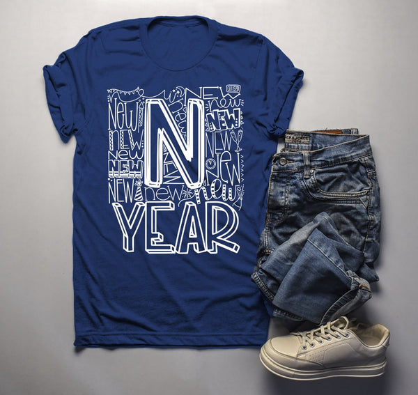 Men's New Year's Shirt Typography Shirts New Years Tee Happy New Year T Shirt-Shirts By Sarah