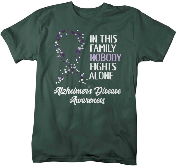 Men's Alzheimer's T Shirt Alzheimer's Nobody Fights Alone Awareness Shirt Alzheimers Shirt Purple Ribbon Shirt-Shirts By Sarah