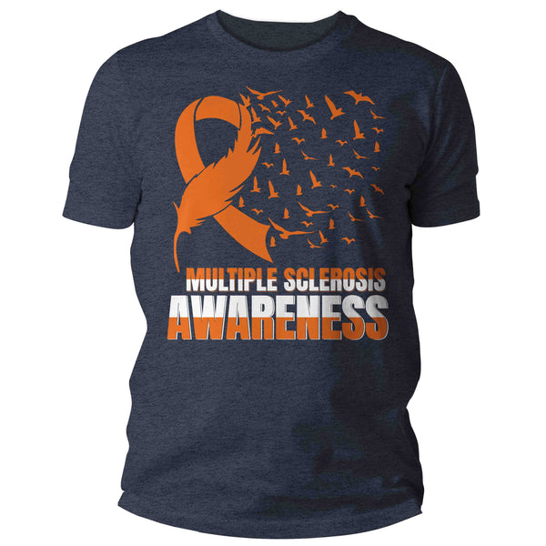 Men's Multiple Sclerosis Shirt MS Awareness T Shirt Orange Ribbon Feather Birds Hope Tshirt Graphic Tee Streetwear Man Unisex-Shirts By Sarah