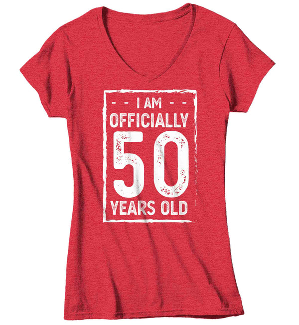 Women's Neck V-50th Birthday T-Shirt I Am Officially Fifty Years Old Shirt Gift Idea 50 Birthday Shirts Vintage Fiftieth Tee Shirt Ladies Woman-Shirts By Sarah