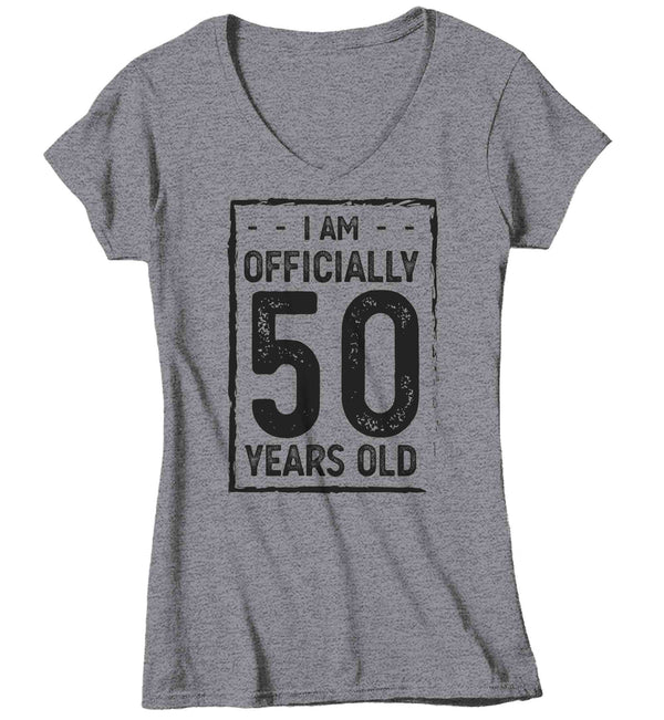 Women's Neck V-50th Birthday T-Shirt I Am Officially Fifty Years Old Shirt Gift Idea 50 Birthday Shirts Vintage Fiftieth Tee Shirt Ladies Woman-Shirts By Sarah