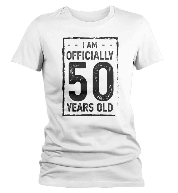 Women's 50th Birthday T-Shirt I Am Officially Fifty Years Old Shirt Gift Idea 50 Birthday Shirts Vintage Fiftieth Tee Shirt Ladies Woman-Shirts By Sarah