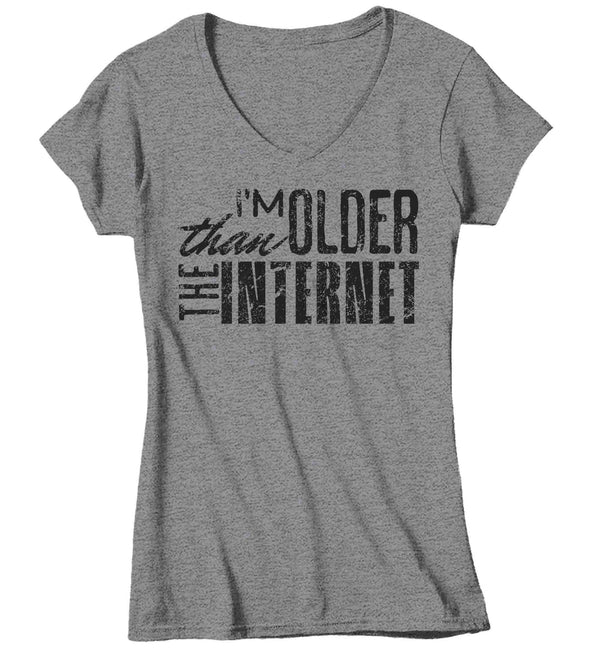 Women's V-Neck Funny Birthday T Shirt I'm Older Than Internet Shirt Fun Gift Grunge Bday Gift Soft Tee 30th 40th 50th 60th 70th Ladies-Shirts By Sarah
