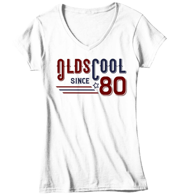 Women's V-Neck Vintage T Shirt 1980 Birthday Shirt Olds Cool 40th Birthday Tee Retro Gift Idea Vintage Tee Oldscool Shirts-Shirts By Sarah