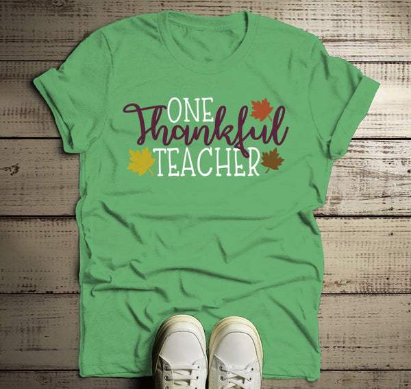 Men's Thanksgiving Teacher T Shirt One Thankful Teacher Graphic Tee Fall Shirts Teachers-Shirts By Sarah