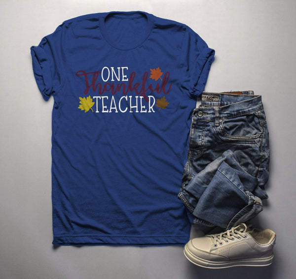 Men's Thanksgiving Teacher T Shirt One Thankful Teacher Graphic Tee Fall Shirts Teachers-Shirts By Sarah