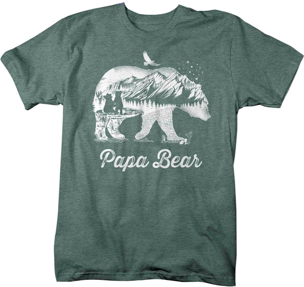 Men's Papa Bear T Shirt Grandpa Shirts Dad Tshirt Hipster Double Exposure Camping Father's Day Streetwear Graphic Unisex Man Tee-Shirts By Sarah