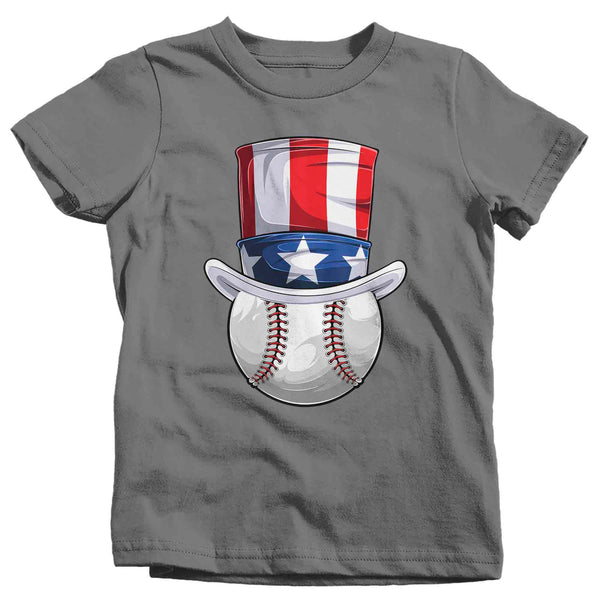 Kids Funny 4th July T Shirt Patriotic Baseball Shirt Uncle Sam Hat USA Memorial Baseball Coach Gym Teacher TShirt Gift Tee Boy's Girl's-Shirts By Sarah