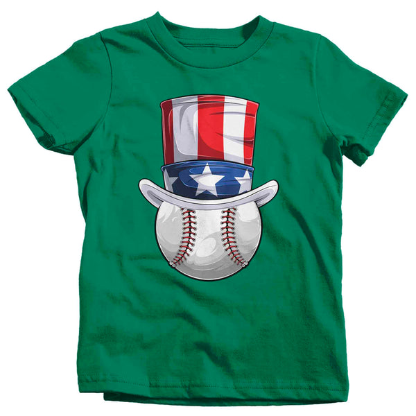 Kids Funny 4th July T Shirt Patriotic Baseball Shirt Uncle Sam Hat USA Memorial Baseball Coach Gym Teacher TShirt Gift Tee Boy's Girl's-Shirts By Sarah