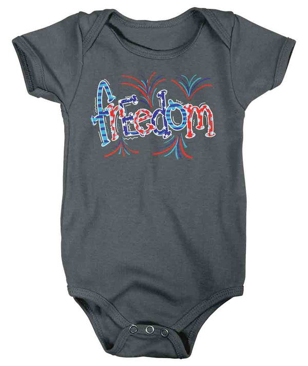 Baby Patriotic Shirt Freedom Typography American Flag 4th July Creeper Patriot Memorial Day Shirt Fireworks Snap Suit-Shirts By Sarah