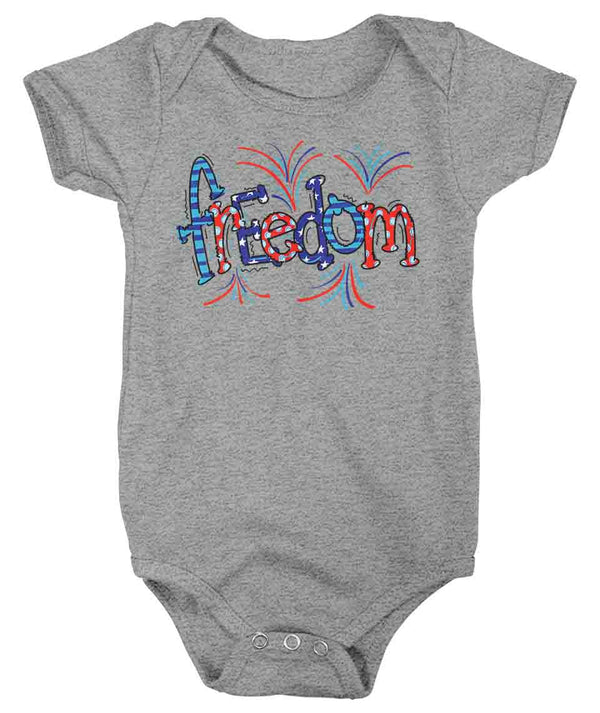 Baby Patriotic Shirt Freedom Typography American Flag 4th July Creeper Patriot Memorial Day Shirt Fireworks Snap Suit-Shirts By Sarah