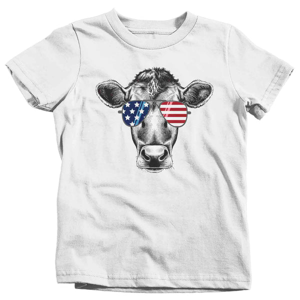 Kids Patriotic Shirt Cow Shirt Heifer TShirt Merica Glasses Flag 4th July Shirt Funny Patriot Farmer Farm Boy's Girl's Youth-Shirts By Sarah