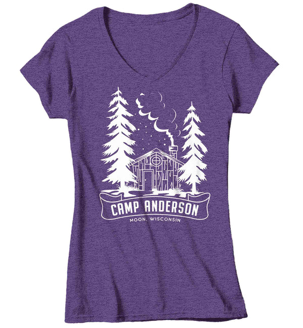 Women's V-Neck Personalized Cabin T Shirt Life Is Better At Cabin Shirts Custom Camp Shirt Forest Woods Cottage Woodsman Camping TShirts Ladies-Shirts By Sarah