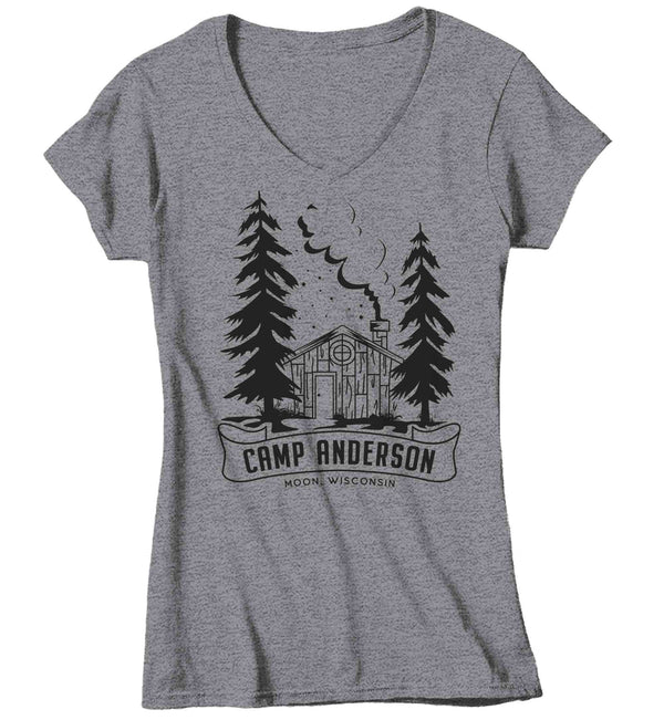 Women's V-Neck Personalized Cabin T Shirt Life Is Better At Cabin Shirts Custom Camp Shirt Forest Woods Cottage Woodsman Camping TShirts Ladies-Shirts By Sarah