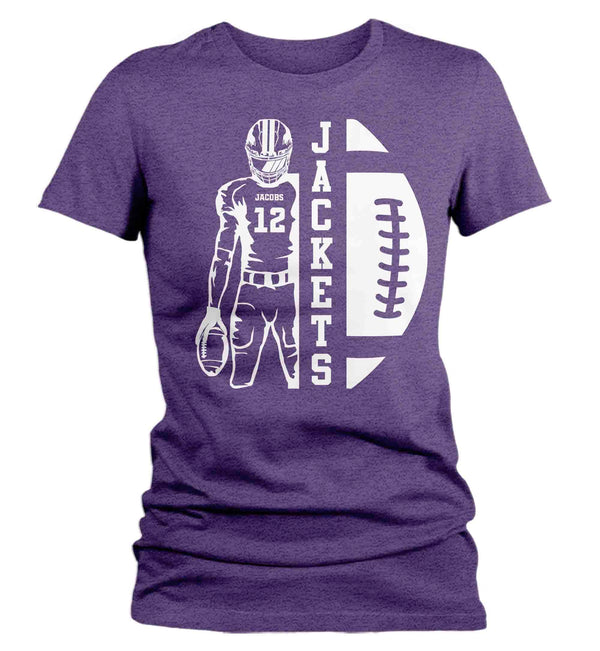Women's Personalized Football T Shirt Custom Football Lineman Player Mom Grandma Team Highschool Senior T Shirt Mascot Shirts Ladies-Shirts By Sarah