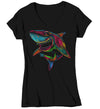 Women's V-Neck Pop Art Shark Shirt Illustration Line Art Streetwear Fish Great White Drawing Graphic Tee Gift Sea Ocean T Shirt Ladies