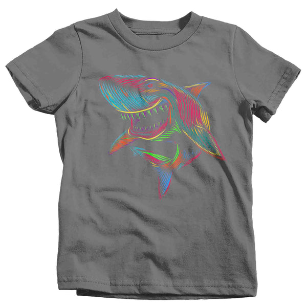 Kids Pop Art Shark Shirt Illustration Line Art Streetwear Fish Great White Drawing Graphic Tee Gift Sea Ocean T Shirt Unisex Boys Girls-Shirts By Sarah