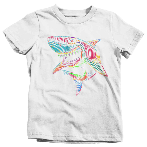 Kids Pop Art Shark Shirt Illustration Line Art Streetwear Fish Great White Drawing Graphic Tee Gift Sea Ocean T Shirt Unisex Boys Girls-Shirts By Sarah
