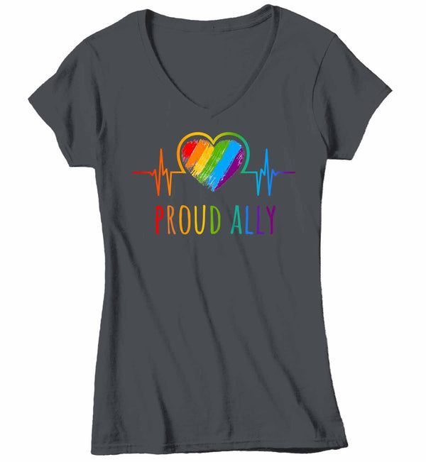 Women's V-Neck Proud Ally LGBT T Shirt LGBT Support Shirt Friends Heart Shirts Inspirational LGBT Shirts Gay Support Tee-Shirts By Sarah