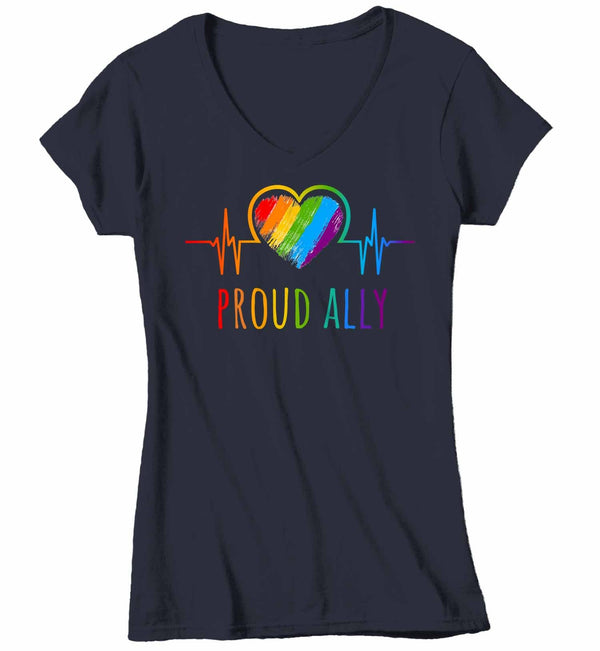 Women's V-Neck Proud Ally LGBT T Shirt LGBT Support Shirt Friends Heart Shirts Inspirational LGBT Shirts Gay Support Tee-Shirts By Sarah