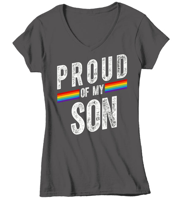 Women's V-Neck Proud LGBT Mom T Shirt LGBT Mom Shirts Proud Of My Son Shirt LGBT Pride T Shirts Grunge Tee-Shirts By Sarah