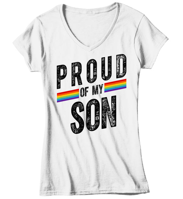 Women's V-Neck Proud LGBT Mom T Shirt LGBT Mom Shirts Proud Of My Son Shirt LGBT Pride T Shirts Grunge Tee-Shirts By Sarah