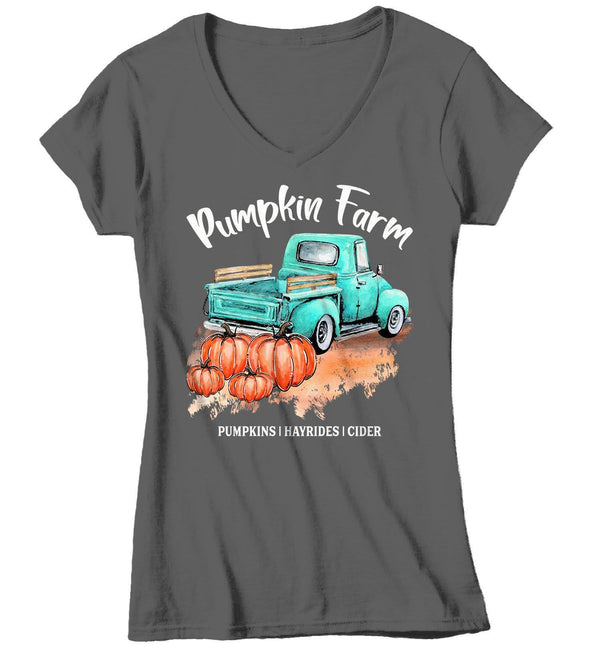 Women's Pumpkin Farm T Shirt Fall Shirts Pumpkin Shirt Pumpkins Festive Fall Truck Shirt Watercolor Fall Shirts-Shirts By Sarah