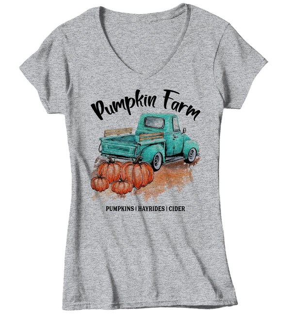 Women's Pumpkin Farm T Shirt Fall Shirts Pumpkin Shirt Pumpkins Festive Fall Truck Shirt Watercolor Fall Shirts-Shirts By Sarah