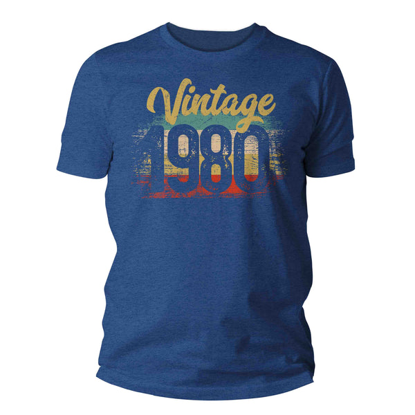 Men's Vintage 1980 Birthday T Shirt Vintage Birthday Shirt Birth Year Gift Grunge Bday Gift Men's Unisex Soft Tee 80's Bday Unisex Man-Shirts By Sarah