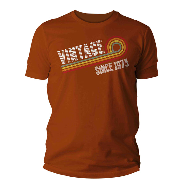 Men's Vintage 1973 Birthday Shirt 50th Birthday Party Tee Sketch Font Fiftieth BDay Rainbow TShirt Fifty Graphic Funky Retro Tee-Shirts By Sarah