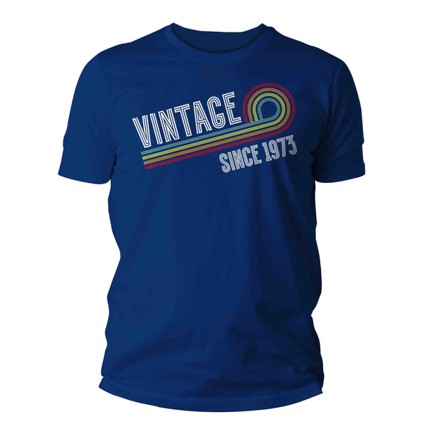 Men's Vintage 1973 Birthday Shirt 50th Birthday Party Tee Sketch Font Fiftieth BDay Rainbow TShirt Fifty Graphic Funky Retro Tee-Shirts By Sarah