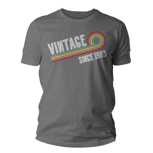 Men's Vintage 1983 Birthday Shirt 40th Birthday Party Tee Sketch Font Fortieth BDay Rainbow TShirt Forty Graphic Funky Retro Tee-Shirts By Sarah