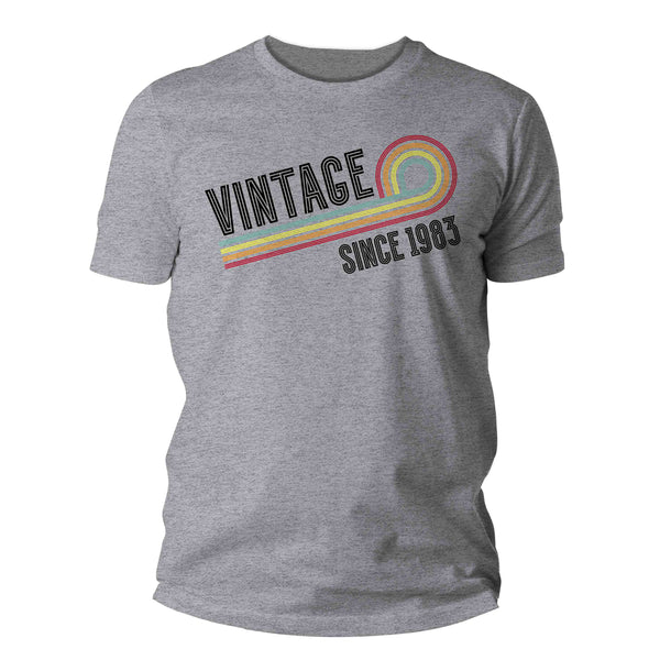 Men's Vintage 1983 Birthday Shirt 40th Birthday Party Tee Sketch Font Fortieth BDay Rainbow TShirt Forty Graphic Funky Retro Tee-Shirts By Sarah