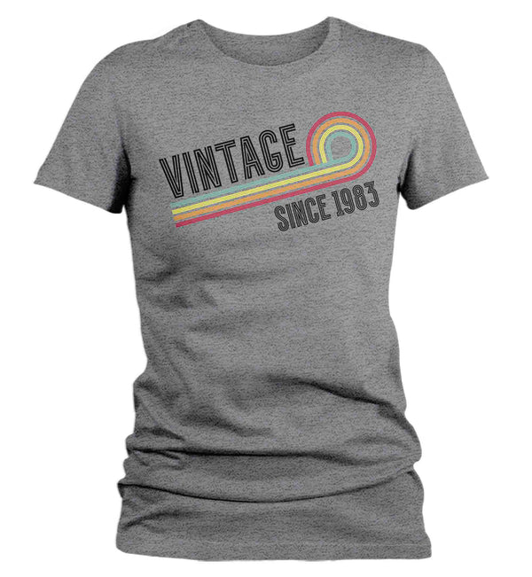 Vintage 1983 Birthday Shirt 40th Birthday Party Tee Sketch Font Fortieth BDay Rainbow TShirt Forty Graphic Funky Retro Tee-Shirts By Sarah