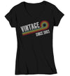 Women's V-Neck Vintage 1983 Birthday Shirt 40th Birthday Party Tee Sketch Font Fortieth BDay Rainbow TShirt Forty Graphic Funky Retro Tee