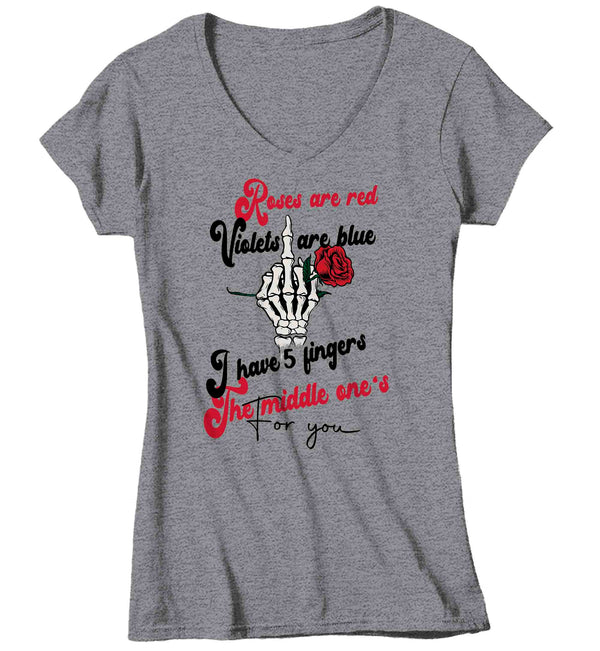 Women's V-Neck Valentine's Day T Shirt Offensive Shirt Poem Middle Finger Tee Skeleton TShirt Ladies Graphic Pastel Grunge Clothing Top Mature-Shirts By Sarah