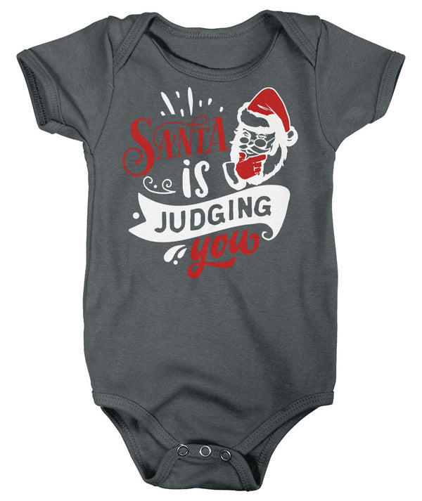 Baby Funny Christmas Bodysuit Santa Creeper Santa Judging You Xmas Snap Suit Hilarious Graphic Tee Shirt Infant-Shirts By Sarah