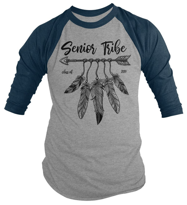 Men's 2019 Senior Raglan Senior Tribe Shirt Class 2019 Graphic Boho Arrow Feathers 3/4 Sleeve-Shirts By Sarah