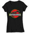 Women's V-Neck Sistersaurus Shirt Sis T Shirt T-Rex Dinosaur Family Theme TShirt Matching Shirts Daughter Gift Graphic Tee Girl's Ladies