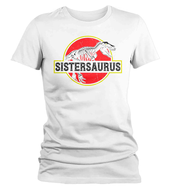 Women's Sistersaurus Shirt Sis T Shirt T-Rex Dinosaur Family Theme TShirt Matching Shirts Daughter Gift Graphic Tee Girl's Ladies-Shirts By Sarah