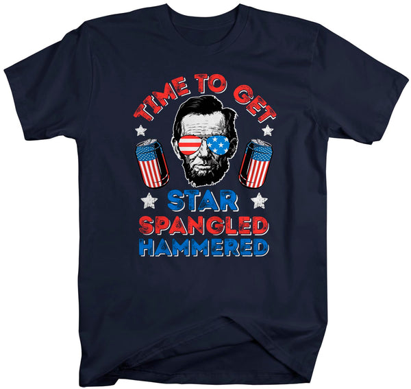 Men's Funny 4th July T Shirt Star Spangled Hammered Drinking Shirt Patriotic Shirts Glass American Shirt-Shirts By Sarah